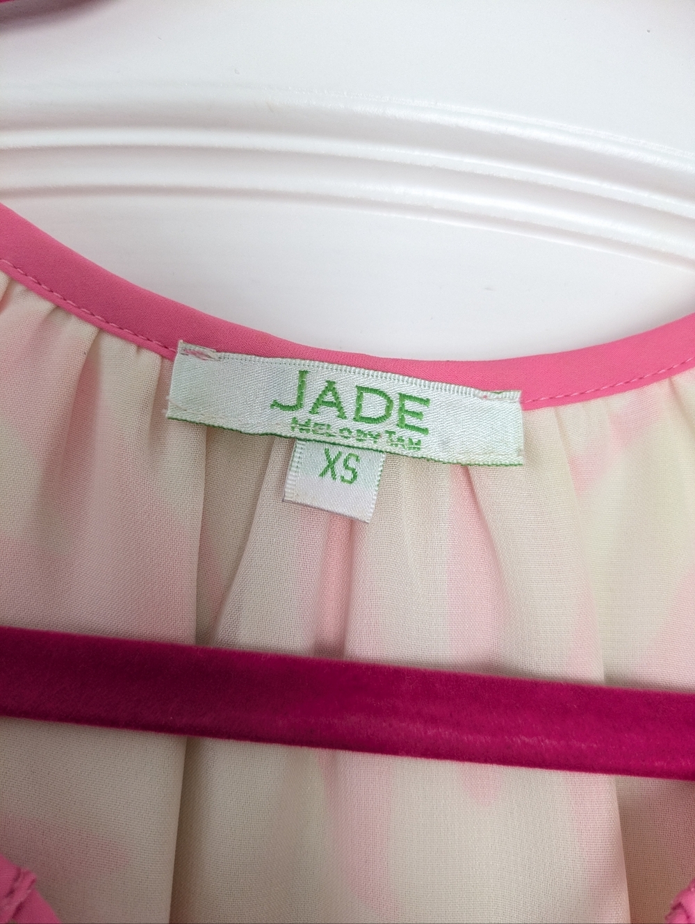 Jade Melody Tam Top Womens XS Pink Cream Lined Blouse 3/4 Sleeves - Picture 2 of 9